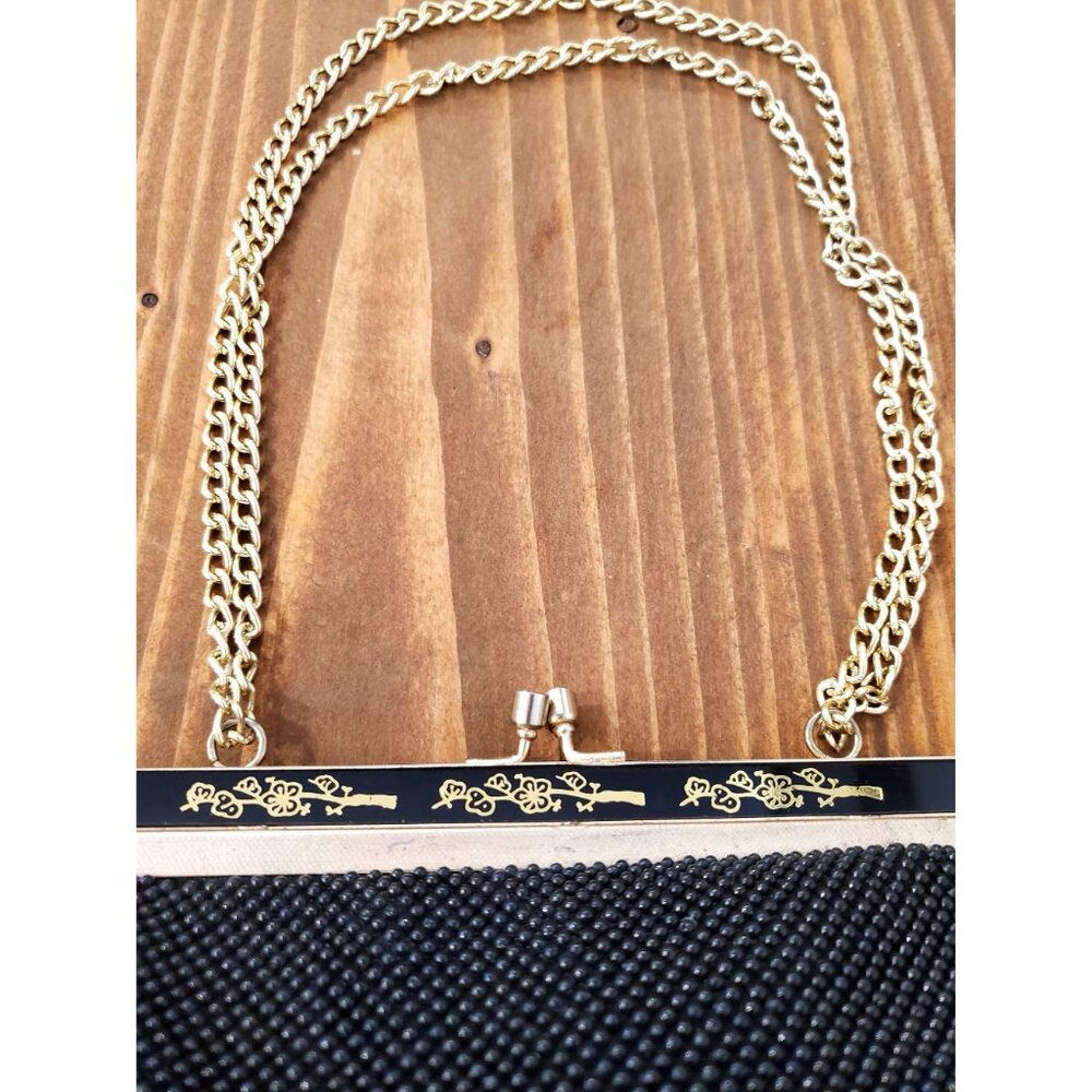 Vintage Gold Chain Beaded Black Purse With Detailed Trim Clasp Adjustable - Picture 2 of 11